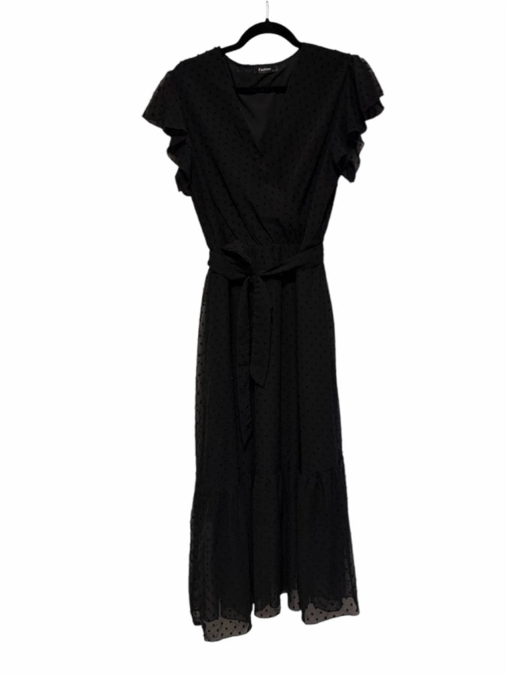 Amazon Fashion Swiss Dot Maxi Dress - Black V-Neck - Size Large - EUC